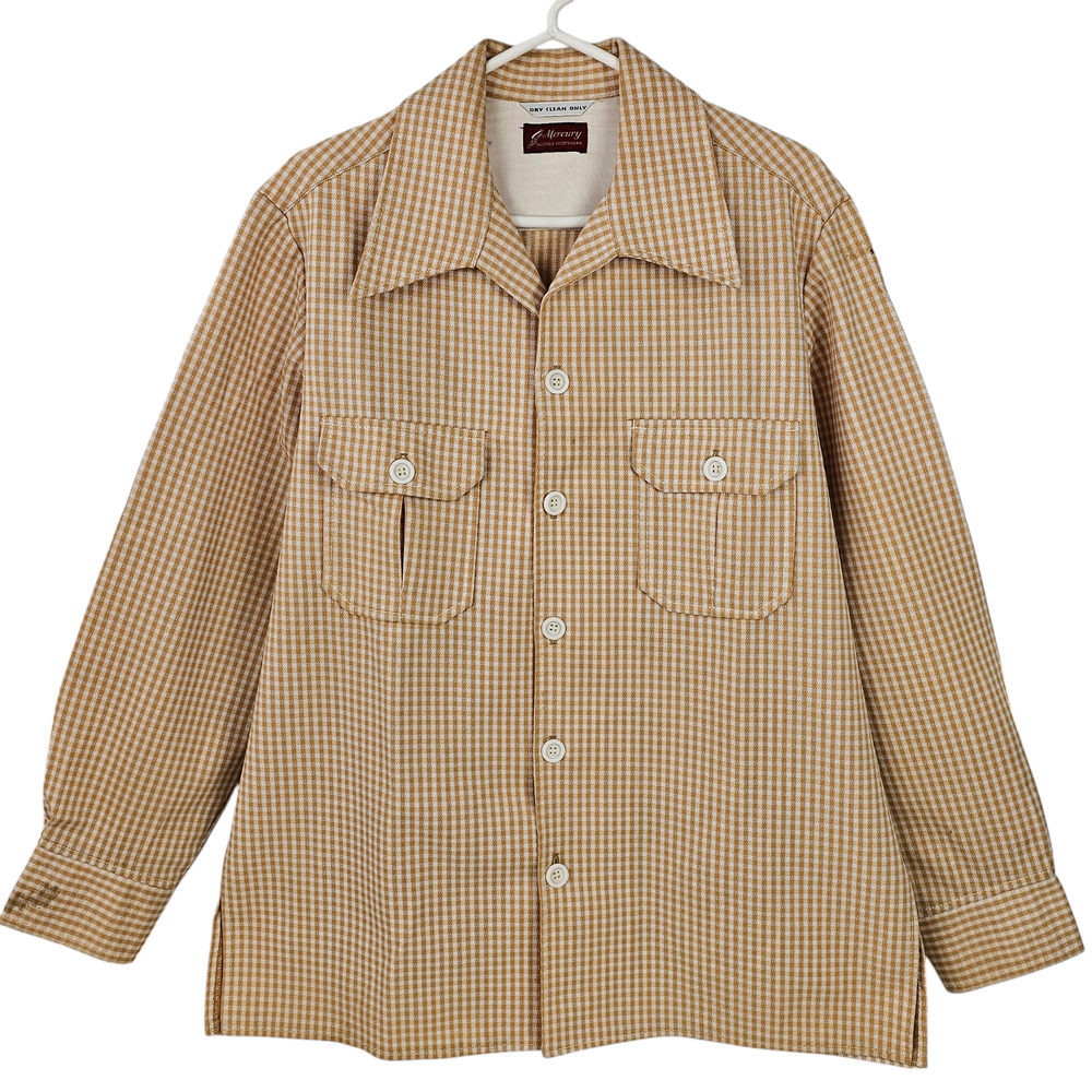 VTG 70s MCM Mercury gold white check leisure suit jacket dagger collar